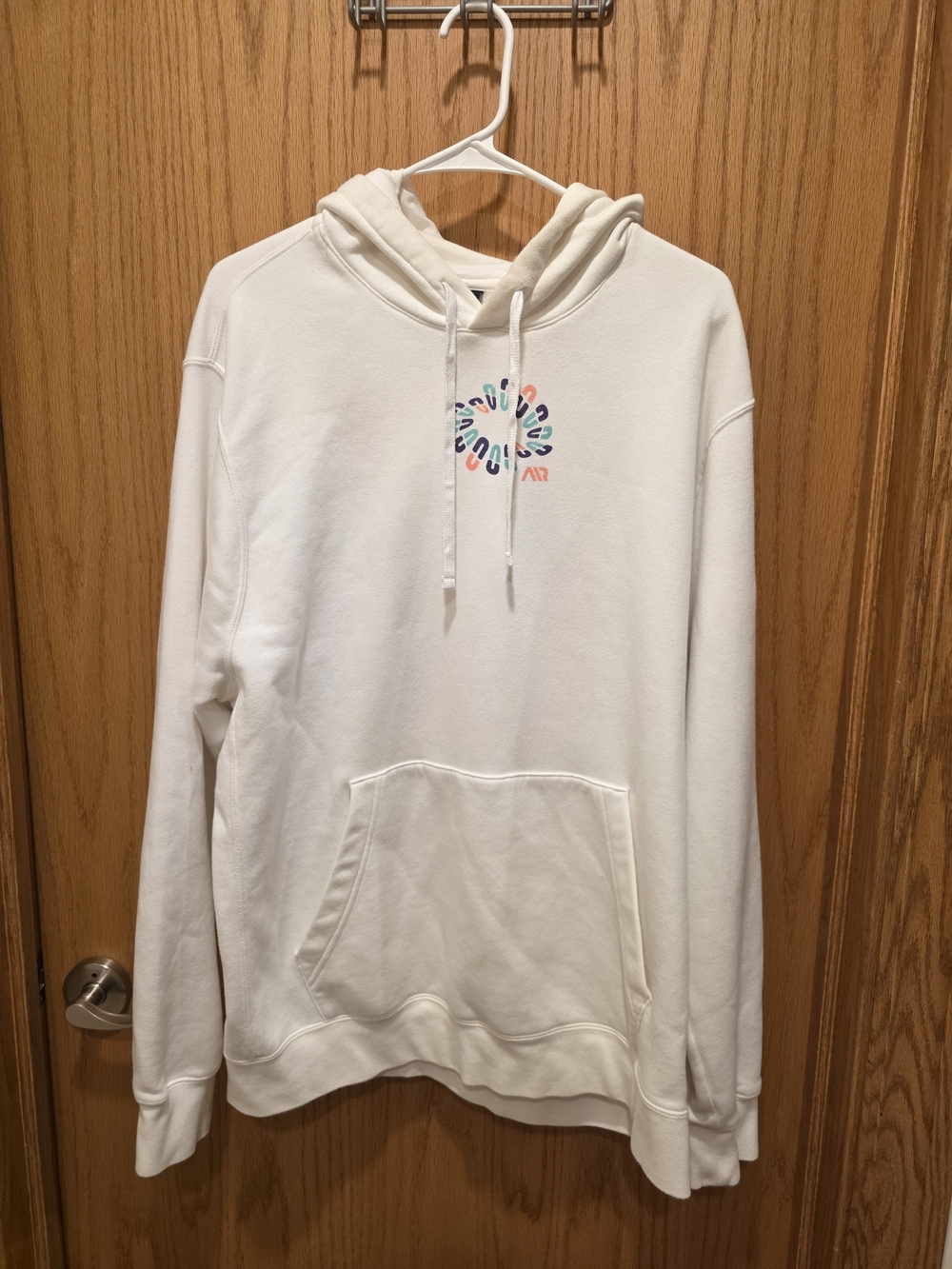 Nike White Hoodie with Multicolor Small Chest Graphic